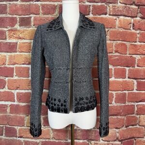 White House Black Market Tweed Blazer Jacket‎ Women's Size 2 Embellished EUC